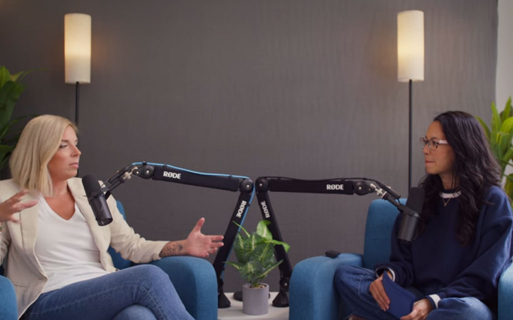Host Lana Doan and guest Dana Thompson engaged in a warm, thoughtful conversation in a professional studio, discussing the foundations of attachment theory and connected parenting.