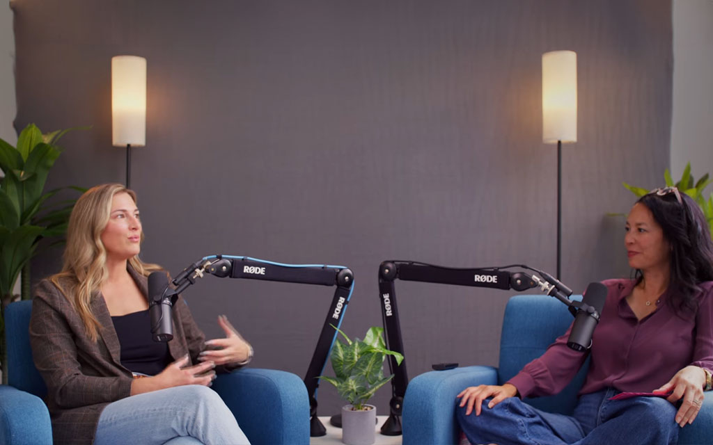 Host Lana Doan and guest Laurel Brannagan engaged in a supportive, professional conversation in a studio about child and youth mental health and the challenges of parenting in a digital age.